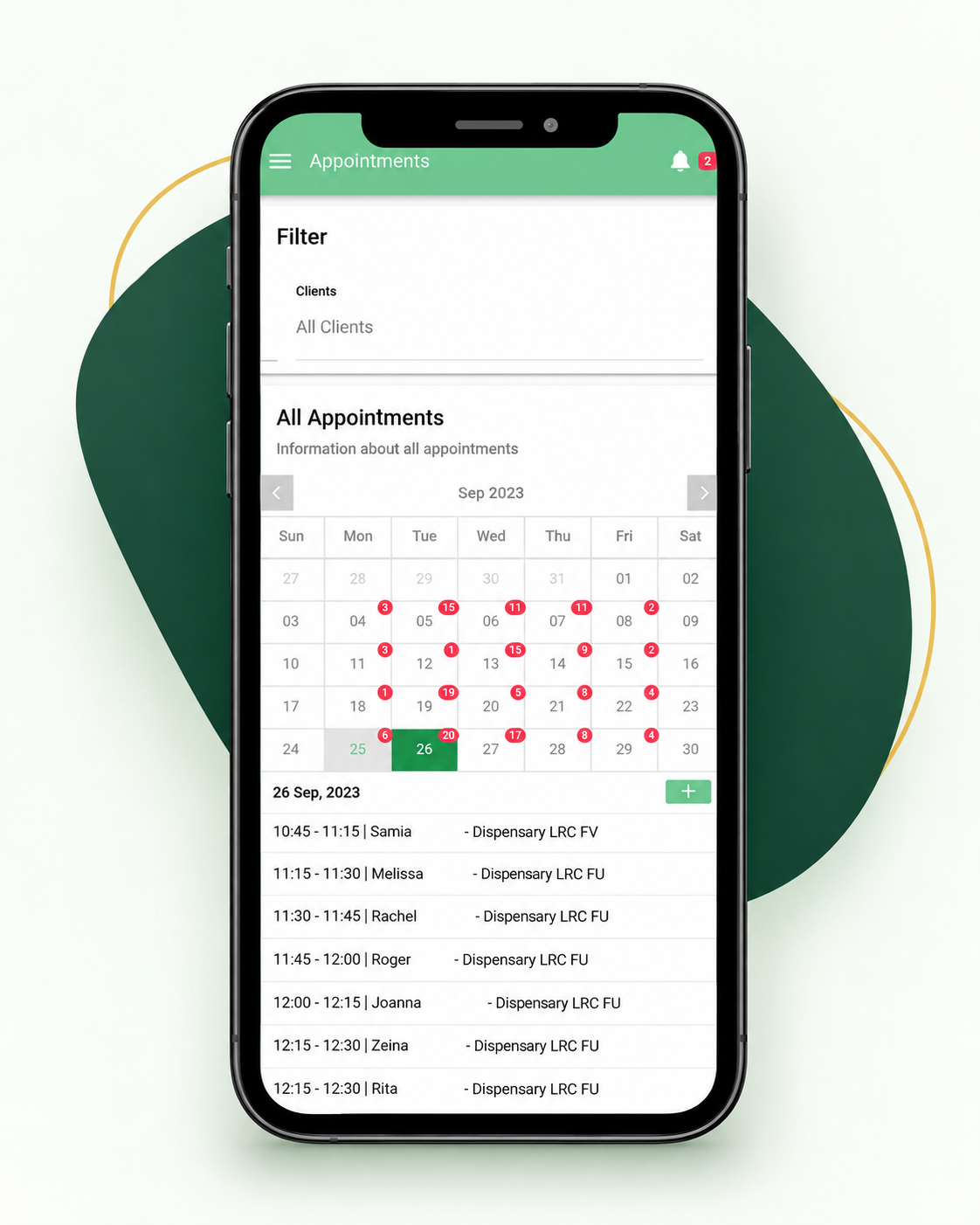NutriPro professional mobile app appointment calendar